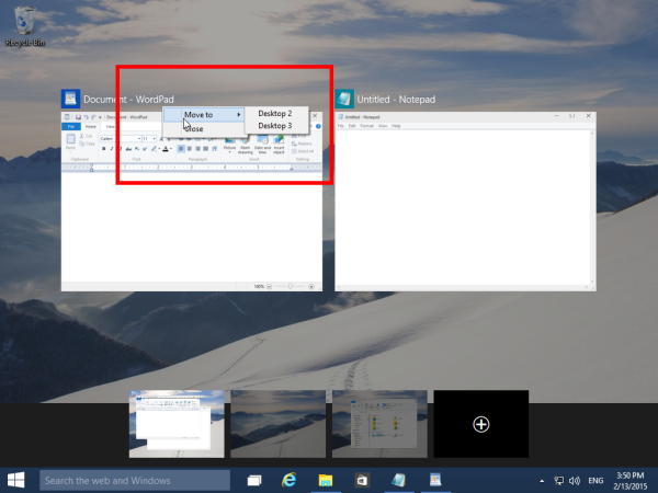 kliknite pravým tlačidlom myši na neaktívne okno pracovnej plochy Windows 10