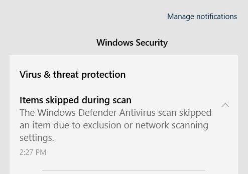 Windows 10 Defender -virheen ohitetut tiedostot