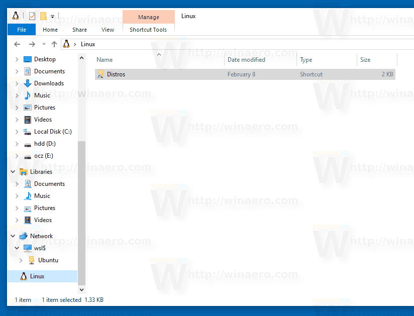 Windows 10 Linux i navigasjonsruten