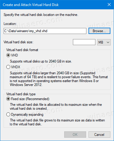 Priložite disk za upravljanje VHD 8