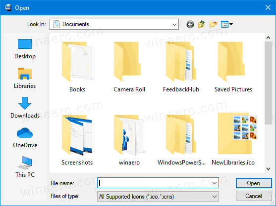 Windows 10 사용자 지정 공용 파일 대화 상자