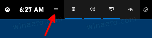 Widget Xbox Gamebar je připnutý