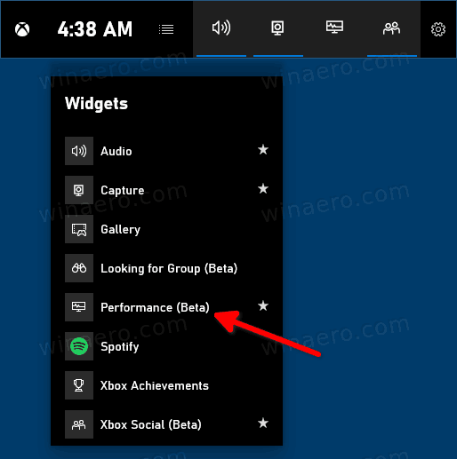 Widget Xbox Gamebar připnutý 2