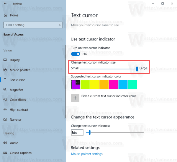 Ukuran Indikator Kursor Teks Windows 10 5