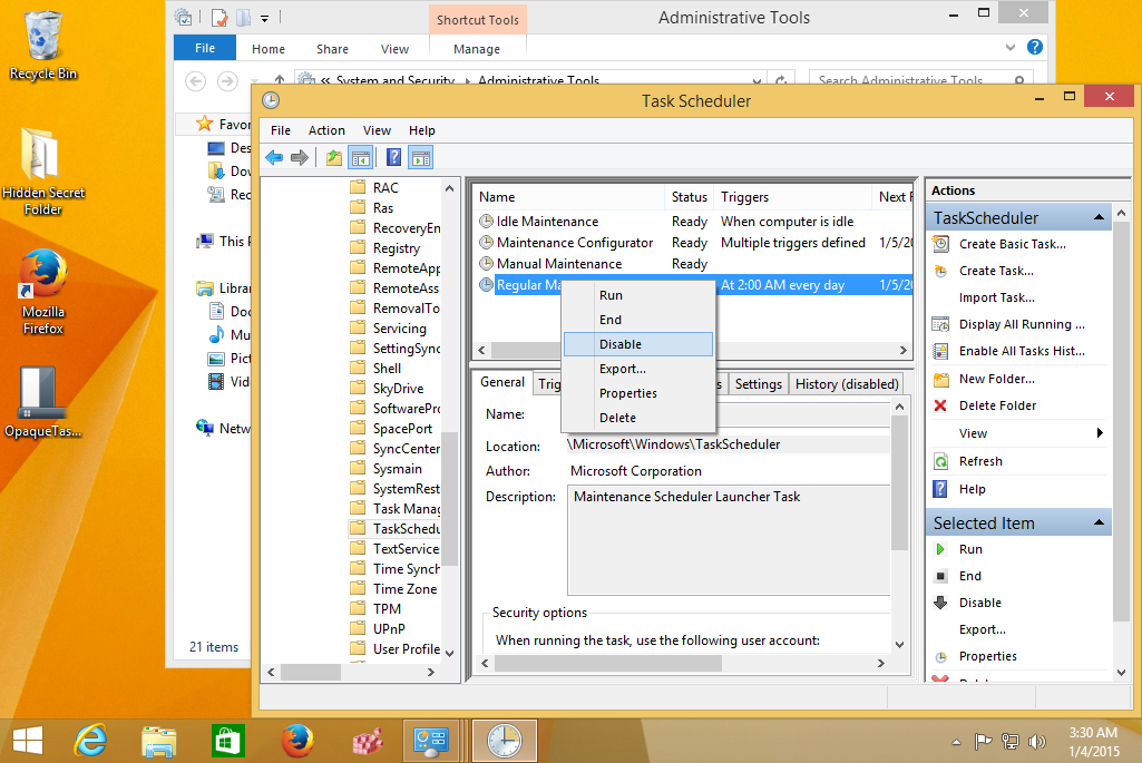 Deaktiver automatisk vedlikehold i Windows 8