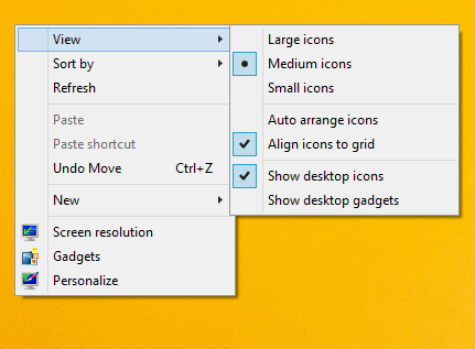 lihat menu konteks desktop