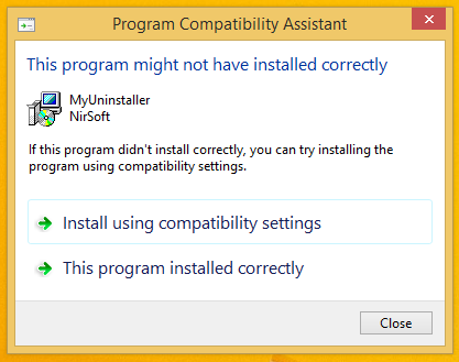 Dette programmet har kanskje ikke installert riktig