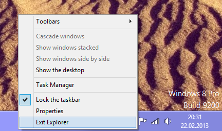 Keluar dari item menu konteks Explorer dari Taskbar