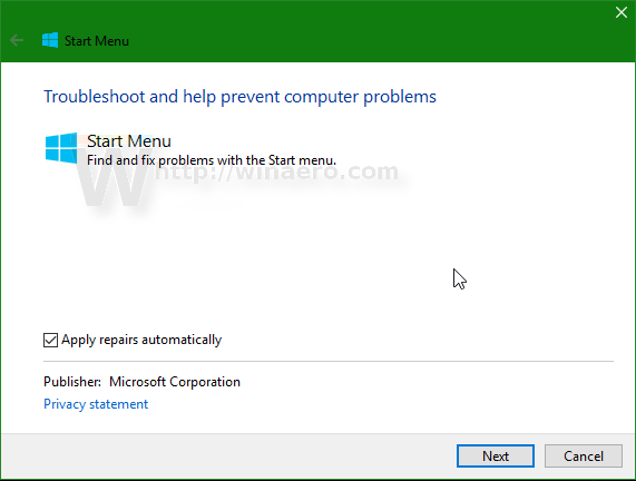 Narzędzie do rozwiązywania problemów z menu Start systemu Windows 10 zostało zakończone