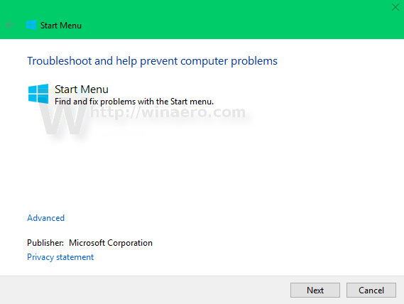Narzędzie do rozwiązywania problemów z menu Start systemu Windows 10