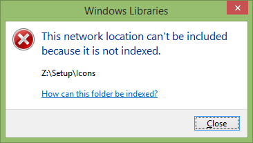 Si afegiu el camí de la carpeta de xarxa a la biblioteca, es produeix un error