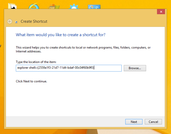buat pintasan perintah Jalankan di Windows 8