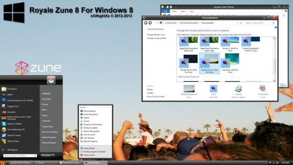 Styl wizualny motywu Zune dla systemu Windows 8