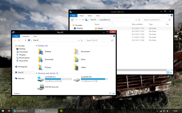 Windows 8.1 흰색 제목 표시 줄 검은 색 테마