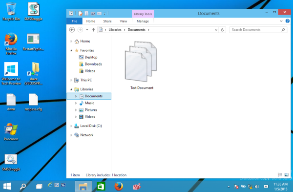 vue de la bibliothèque personnalisée dans Windows 10