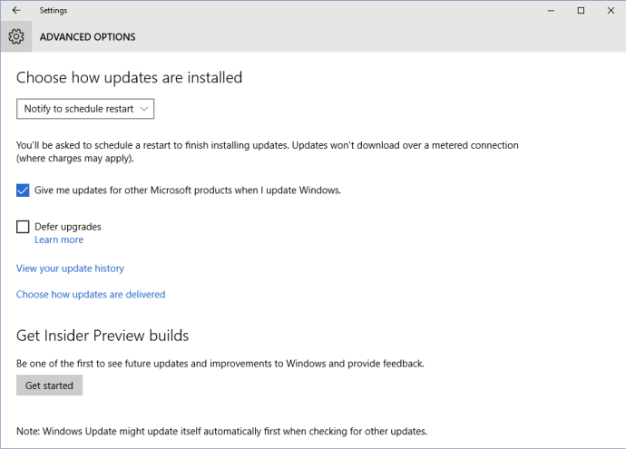 ενημέρωση των ρυθμίσεων των Windows 10