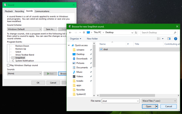 Der Windows 10-Screenshot-Sound ist eingestellt