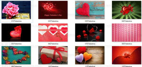 Valentínska téma pre tapety pre Windows 10