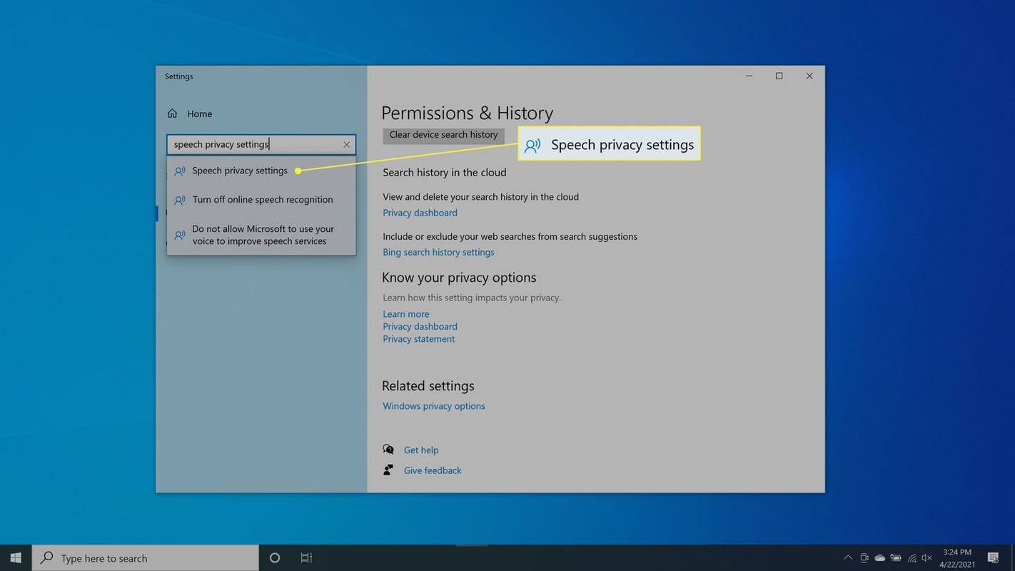 Do vyhledávacího pole Windows zadejte oprávnění a historii a vyberte Oprávnění a historie.