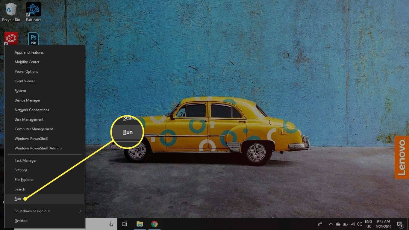 Z desno miškino tipko kliknite ikono Windows in izberite Zaženi, da odprete ukazni poziv.