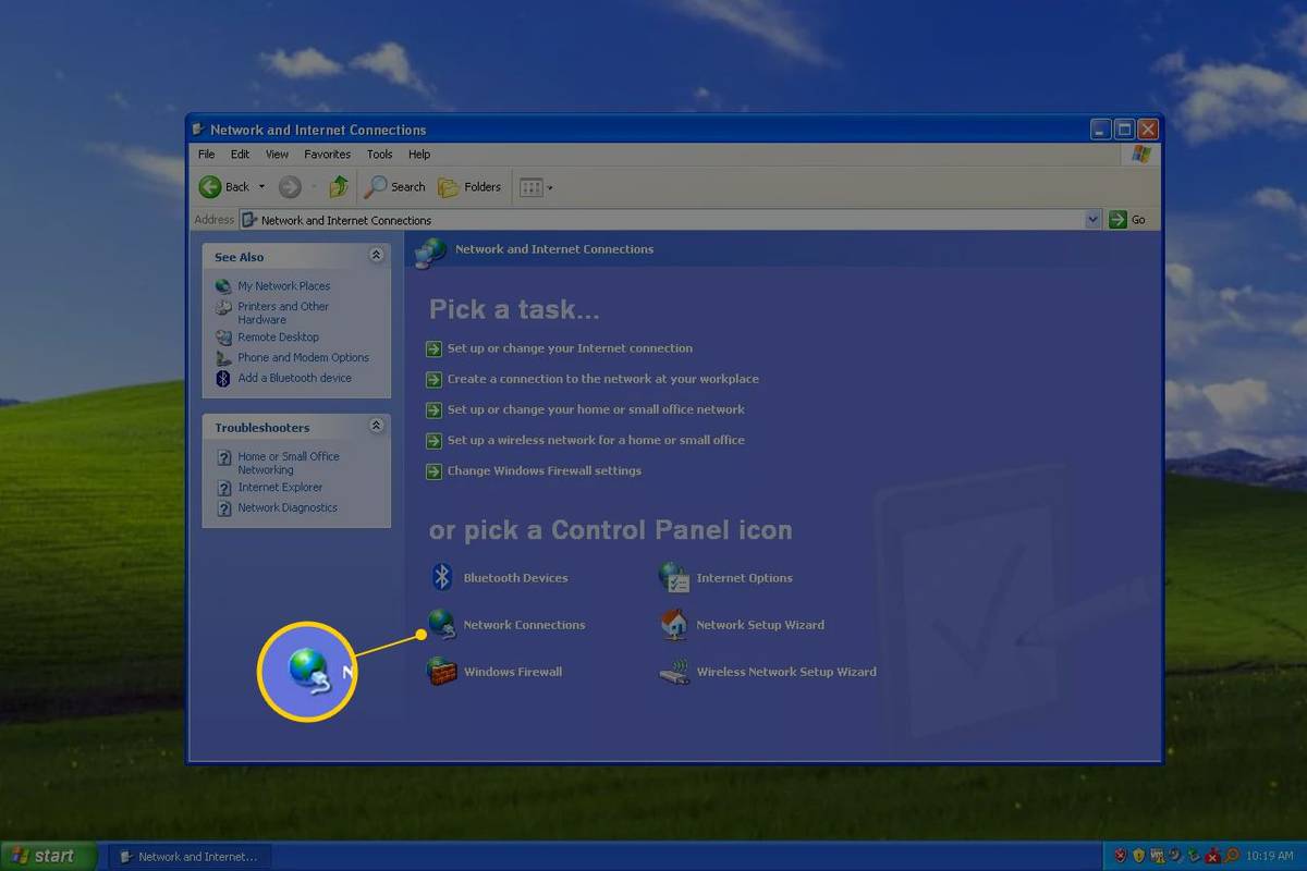 Icona de connexions de xarxa al tauler de control de Windows XP