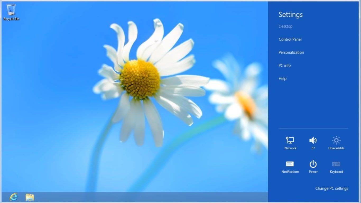 Menu panelu ustawień systemu Windows 8
