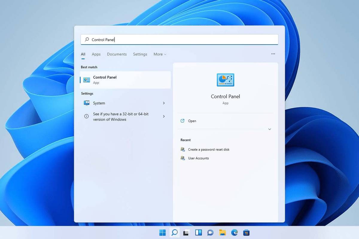 Výsledky vyhľadávania v ovládacom paneli v systéme Windows 11