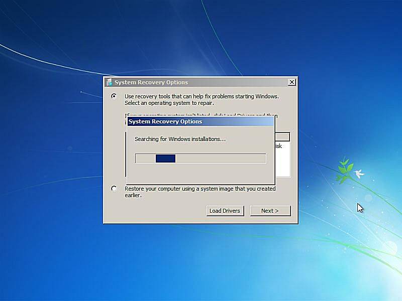 Snímek obrazovky opravy spouštění systému Windows 7
