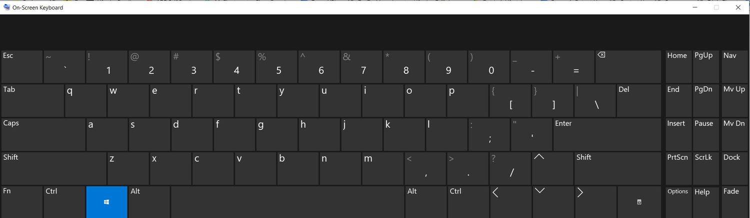 لوحة المفاتيح التي تظهر على الشاشة متوفرة مع نظام التشغيل Windows 10.