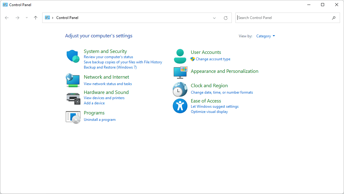 Järjestelmä ja suojaus -kuvake Windows 11:n Ohjauspaneelissa