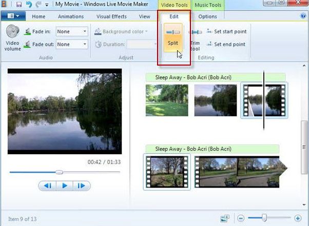 Vidéo fractionnée Windows Movie Maker