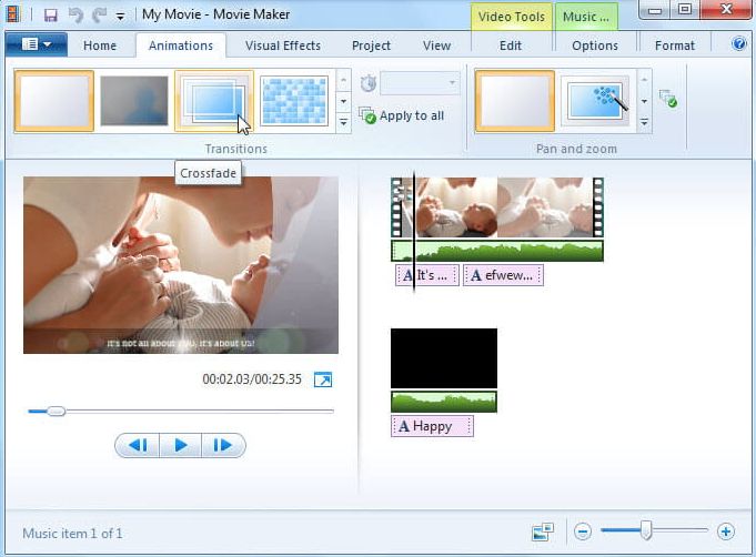 Windows Movie Maker 추가 전환