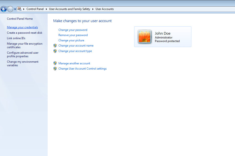 Lag en diskkobling for tilbakestilling av passord i Windows 7 kontrollpanel