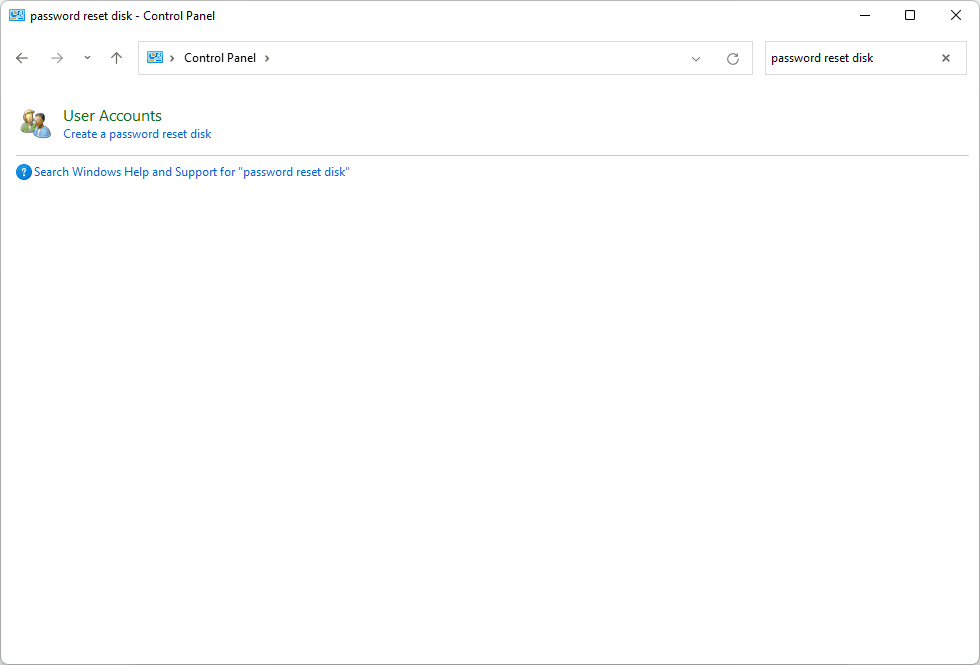 paroles atiestatīšanas diska meklēšanas rezultāti Windows 11 vadības panelī