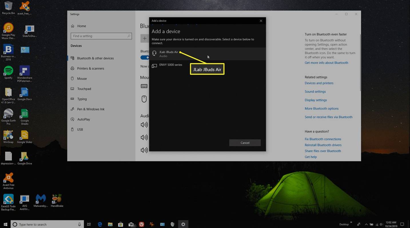 Pripojenie k zariadeniu bluetooth v systéme Windows 10