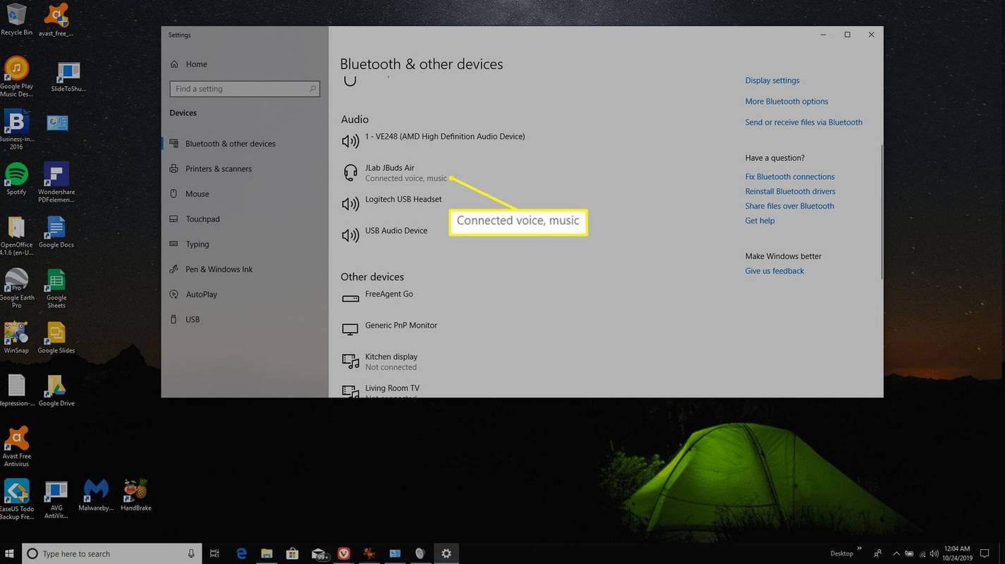 danh sách thiết bị bluetooth trong Windows 10