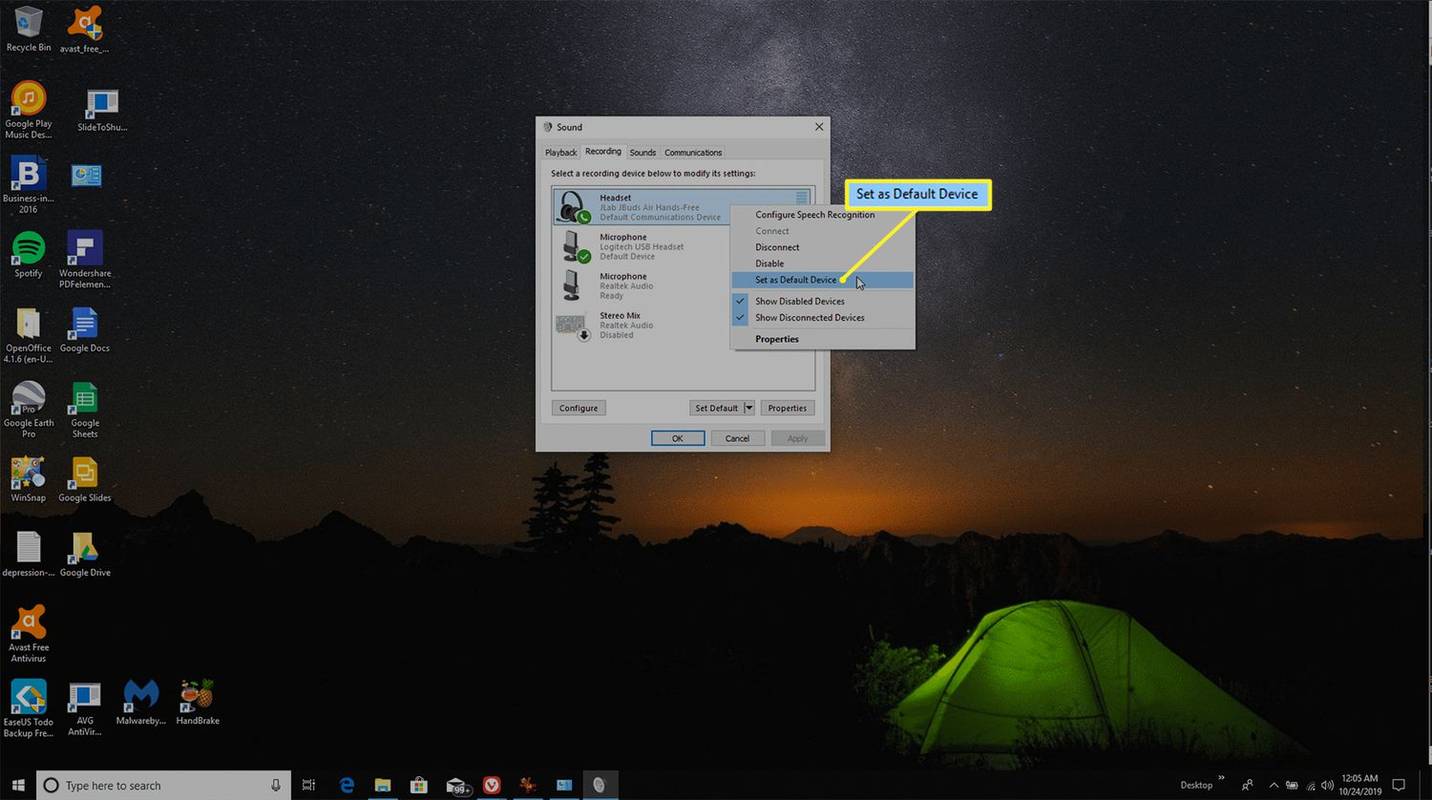 configurar el dispositivo de audio predeterminado en Windows 10
