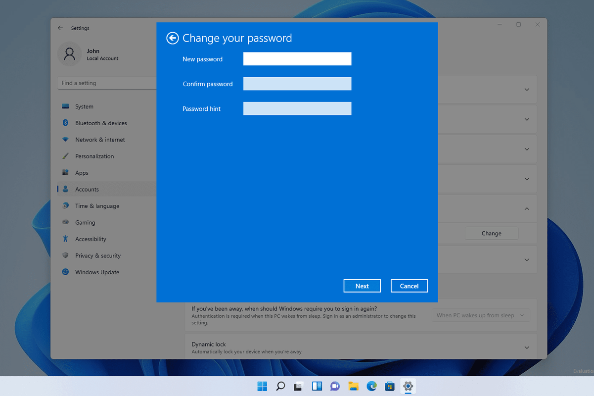 Windows 11:n uusi salasana -kenttä