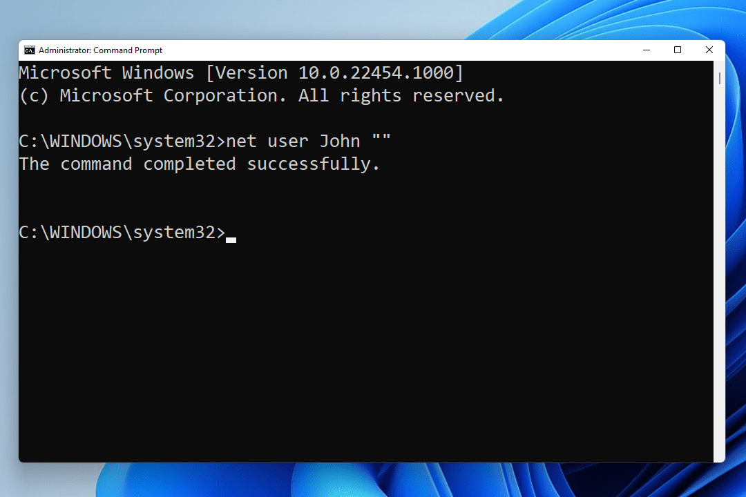 Windows 11 net user 빈 암호 명령