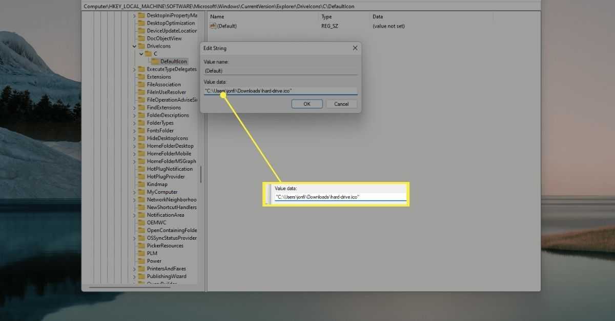 Nový klíč DriveIcons v editoru registru pro Windows 11
