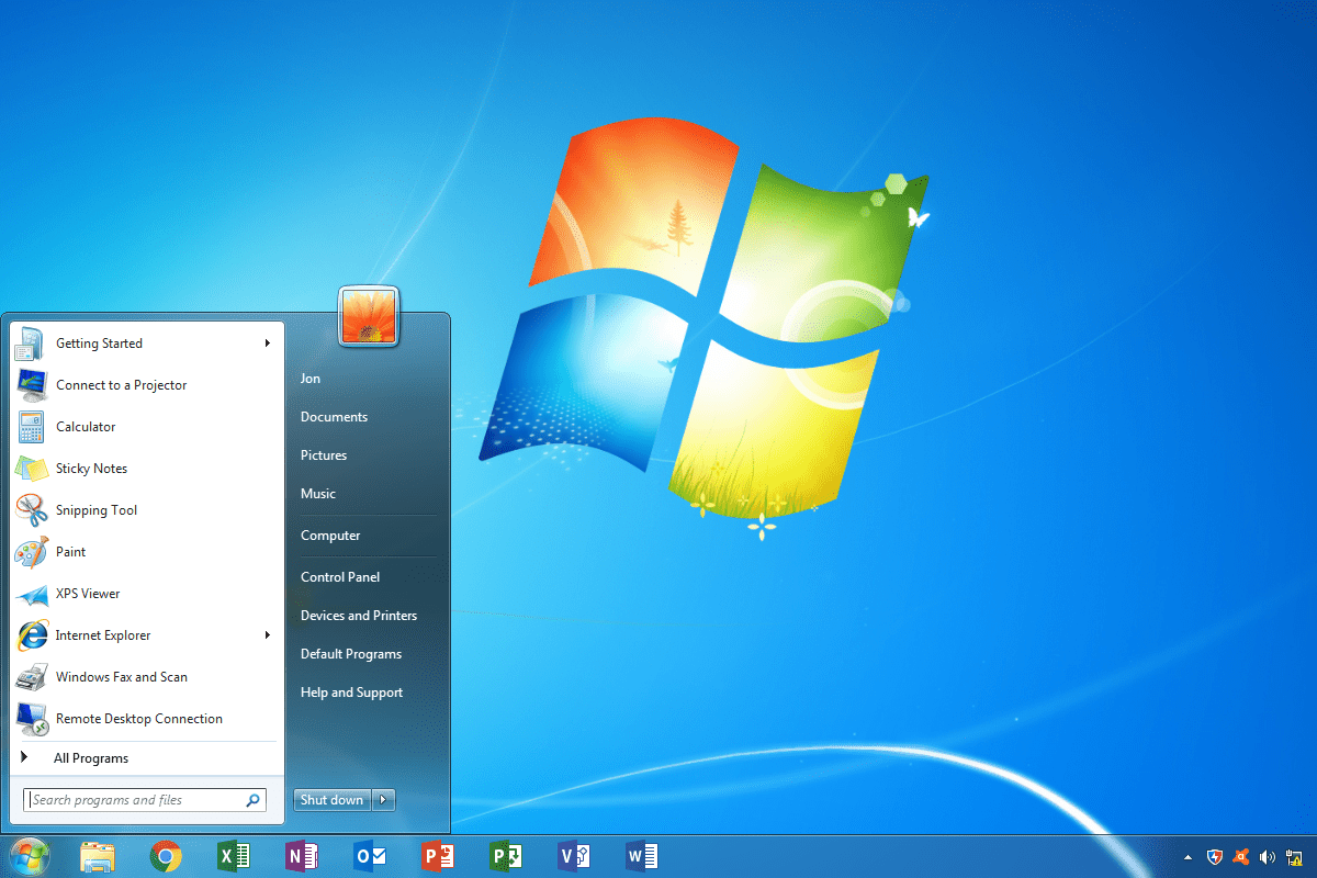 เมนูเริ่มของ Windows 7 และเดสก์ท็อป