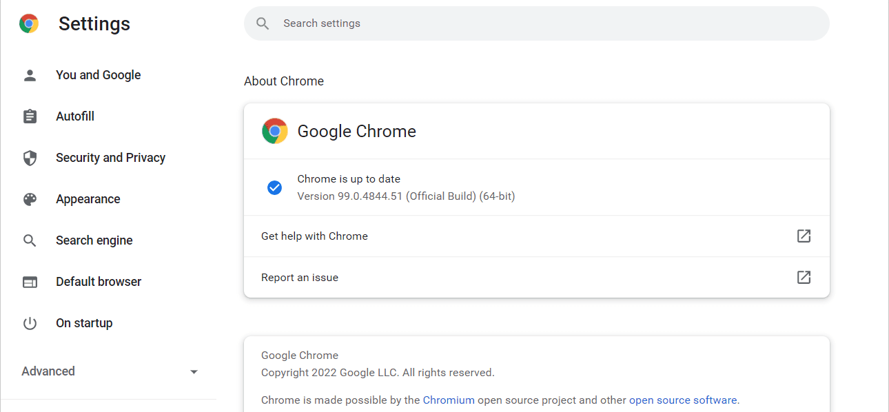 Nomor versi Google Chrome