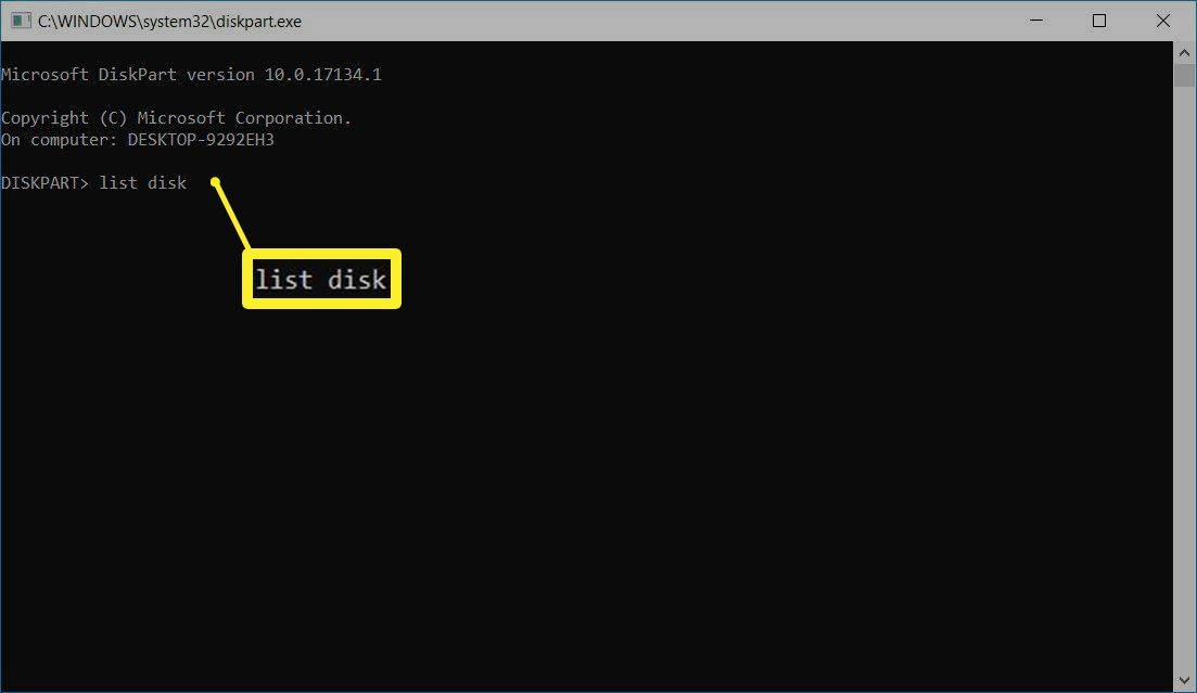 Windows DISKPART>list disk