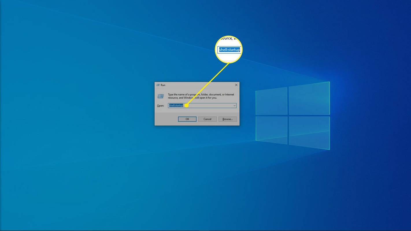 Екранна снимка на диалоговия прозорец за стартиране на Windows 10.