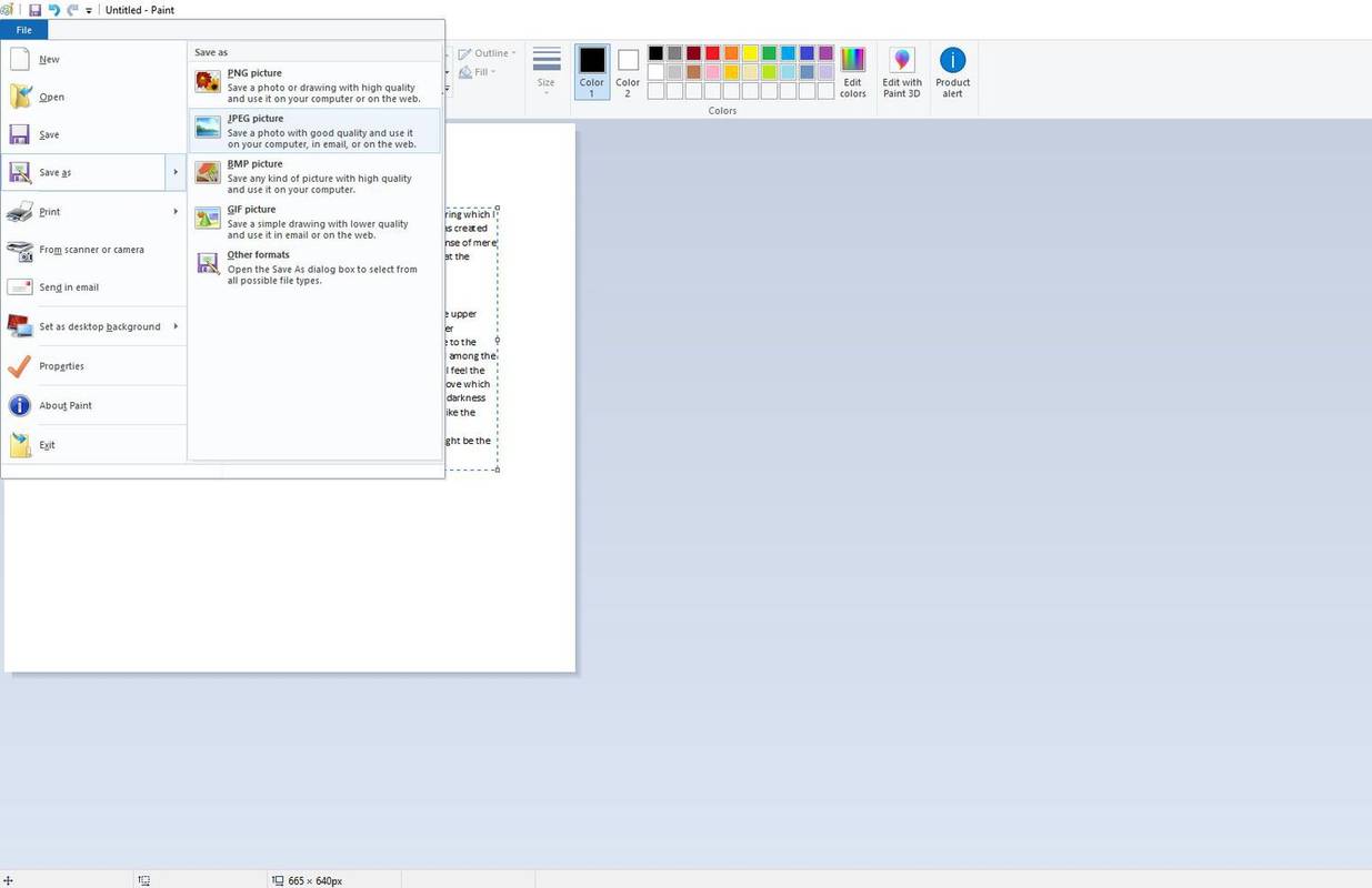 Zrzut ekranu przedstawiający opcję Zapisz jako w programie Paint