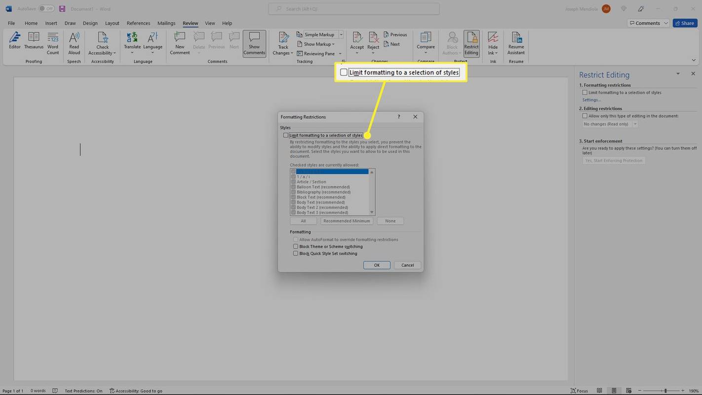 Ogranicz formatowanie do pola wyboru stylów w programie Microsoft Word