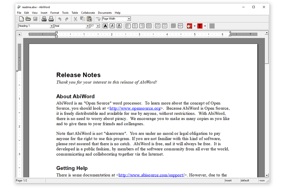 AbiWord ingyenes szövegszerkesztő a Windows 10 rendszerben