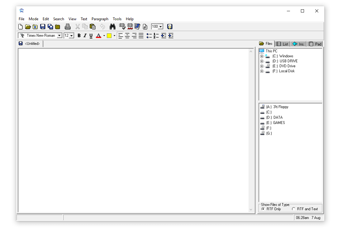 Bezplatný textový procesor RoughDraft v systéme Windows 10