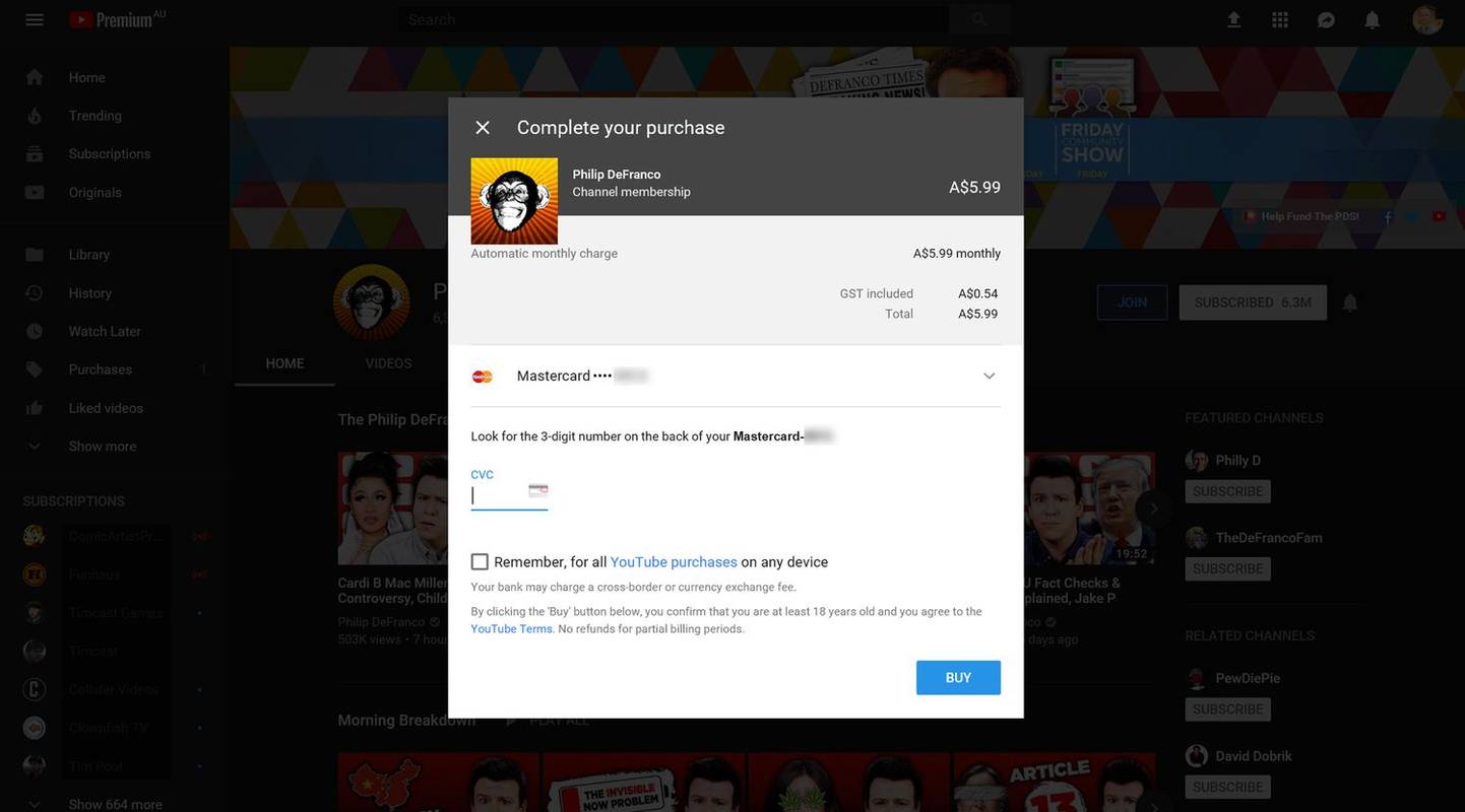 Proces registrace členství YouTube na webu YouTube.